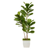 5.5’ Fiddle Leaf Artificial Tree in White Metal Planter(Indoor/Outdoor) by Nearly Natural