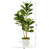 5.5’ Fiddle Leaf Artificial Tree in White Metal Planter(Indoor/Outdoor) by Nearly Natural