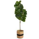 5.5’ Fiddle Leaf Fig Artificial Tree in Handmade Natural Cotton Planter by Nearly Natural