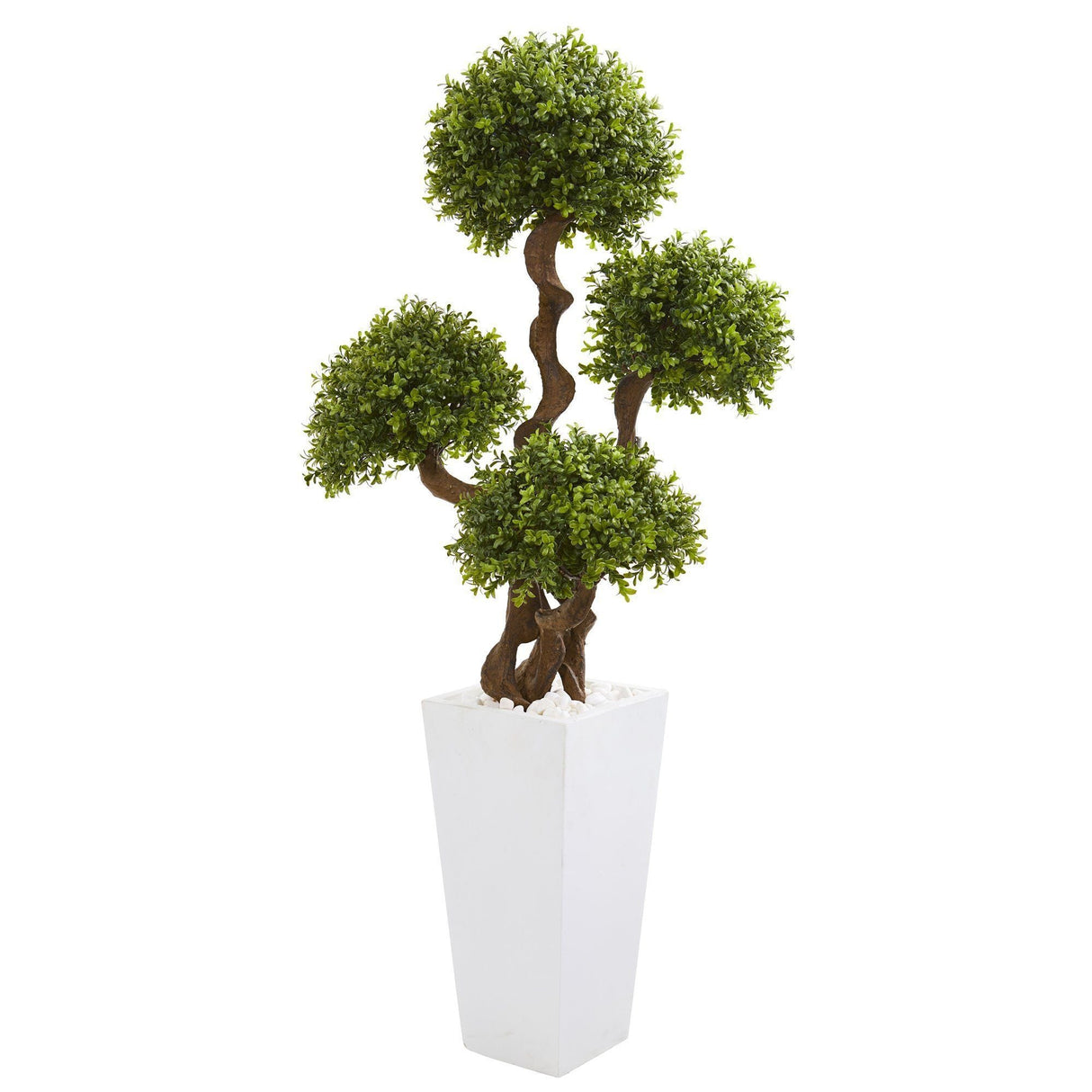 55” Four Ball Boxwood Artificial Topiary Tree in Tall White Planter by Nearly Natural