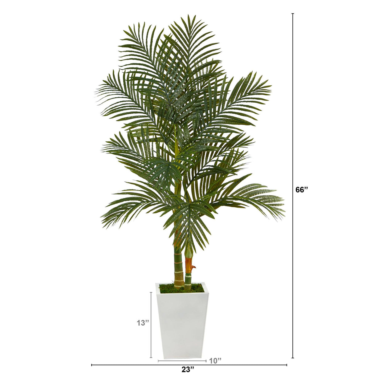 5.5’ Golden Cane Artificial Palm Tree in White Metal Planter by Nearly Natural