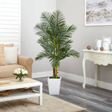 5.5’ Golden Cane Artificial Palm Tree in White Metal Planter by Nearly Natural