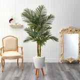 5.5’ Golden Cane Artificial Palm Tree in White Planter by Nearly Natural