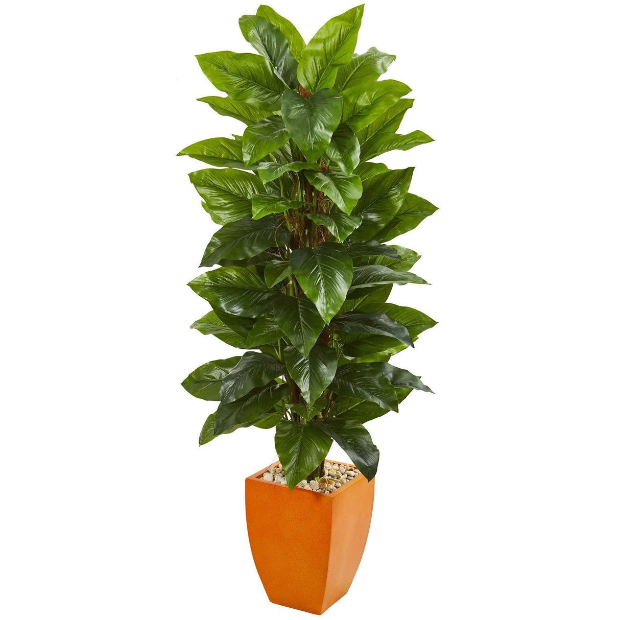 5.5’ Large Leaf Philodendron Artificial Plant in Orange Planter (Real Touch) by Nearly Natural