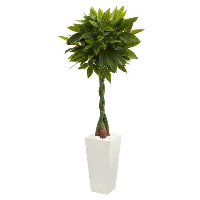 5.5’ Money Artificial Tree in White Tower Planter (Real Touch) by Nearly Natural