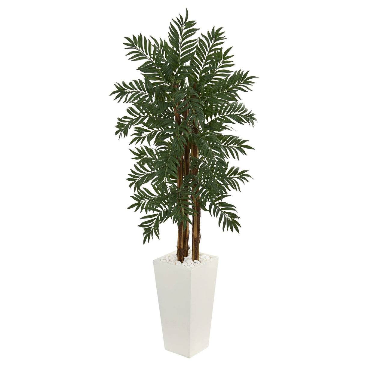 5.5’ Parlor Palm Artificial Tree in White Tower Planter by Nearly Natural