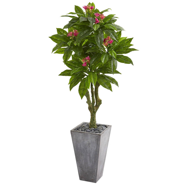 5.5’ Plumeria Artificial Tree in Gray Planter ( Indoor/Outdoor) by Nearly Natural