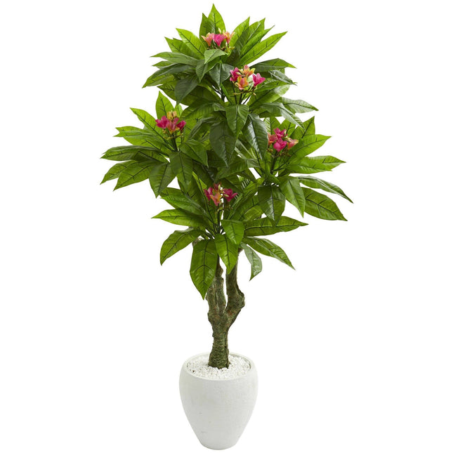 5.5’ Plumeria Artificial Tree in White Planter (Indoor/Outdoor) by Nearly Natural