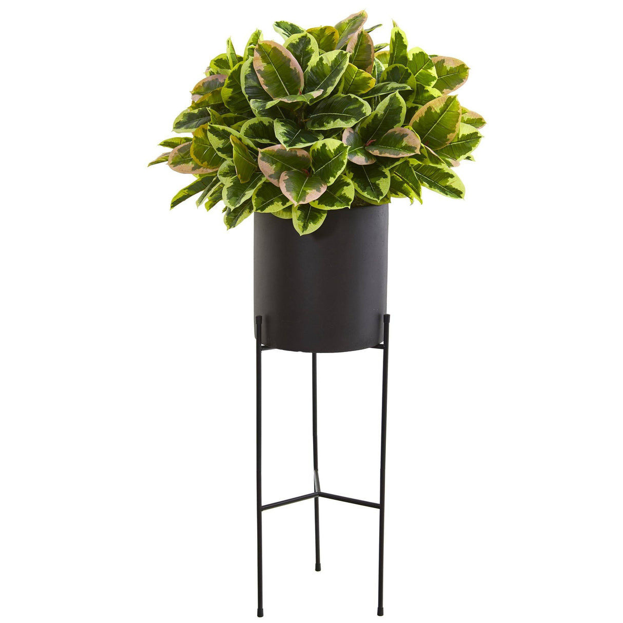 55” Rubber Leaf Artificial Plant in Black Planter with Stand (Real Touch) by Nearly Natural