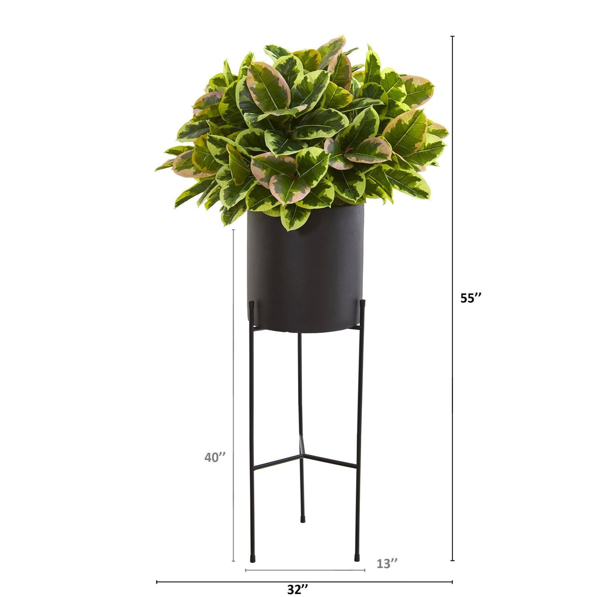 55” Rubber Leaf Artificial Plant in Black Planter with Stand (Real Touch) by Nearly Natural