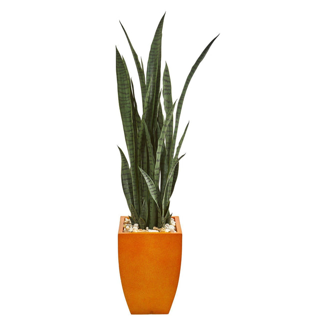 55” Sansevieria Artificial Plant in Orange Planter by Nearly Natural