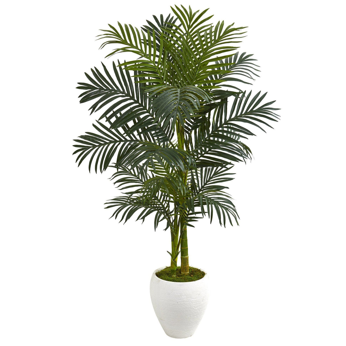 56” Golden Cane Artificial Palm Tree in White Planter by Nearly Natural