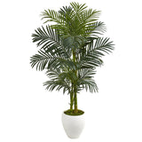 56” Golden Cane Artificial Palm Tree in White Planter by Nearly Natural