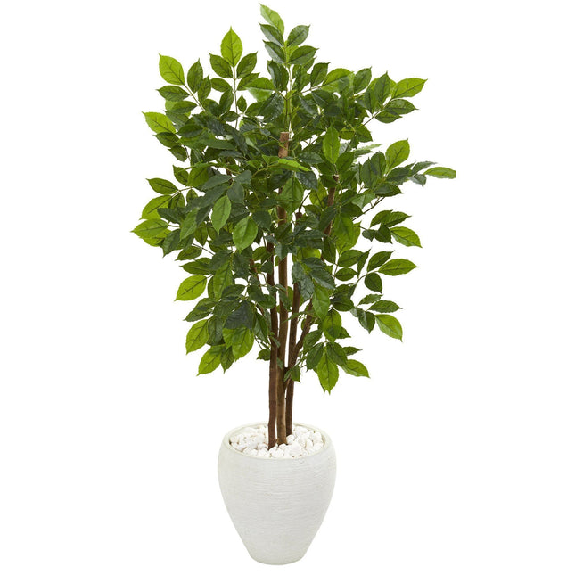 56” River Birch Artificial Tree in White Planter by Nearly Natural