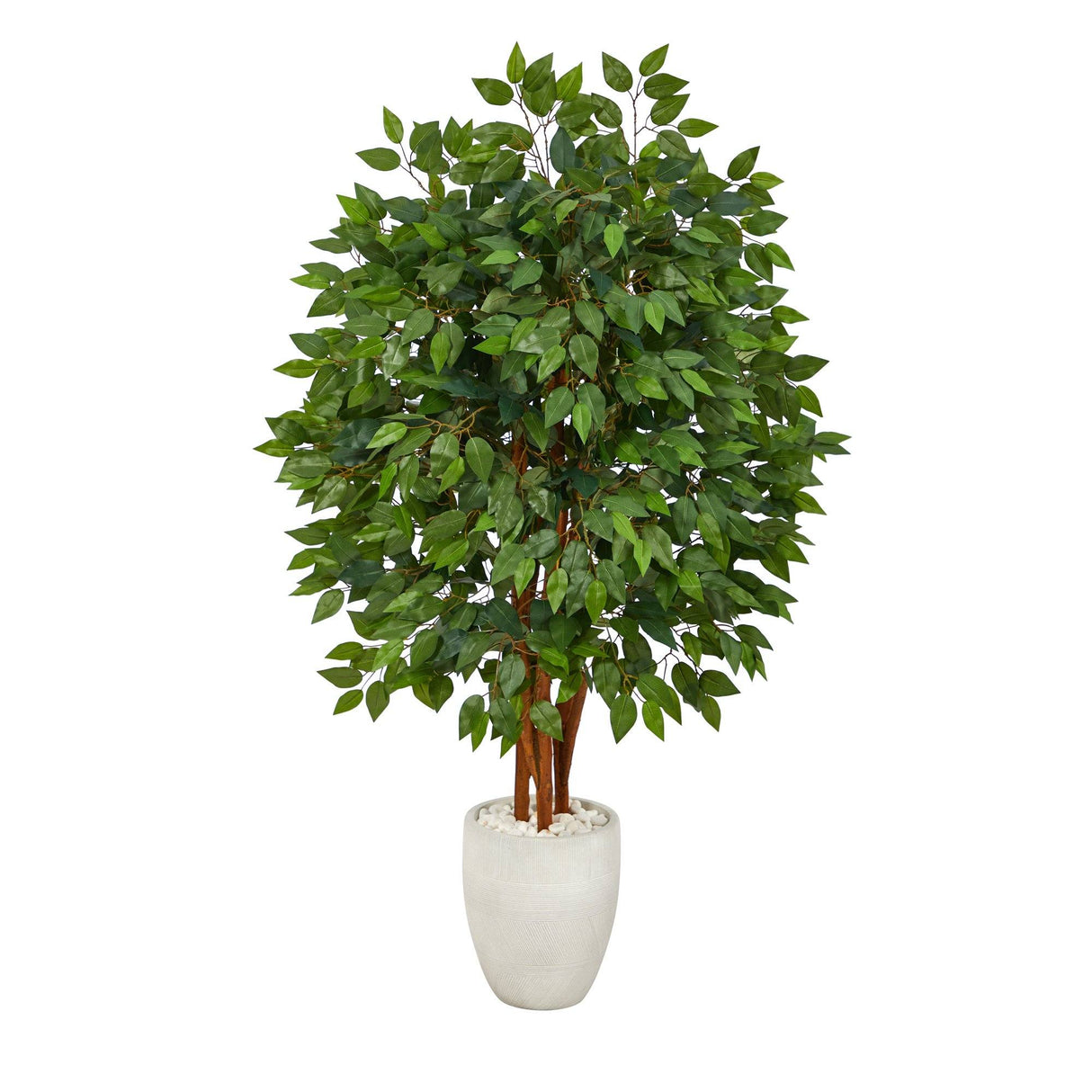 57” Super Deluxe Artificial Ficus Tree in White Planter by Nearly Natural