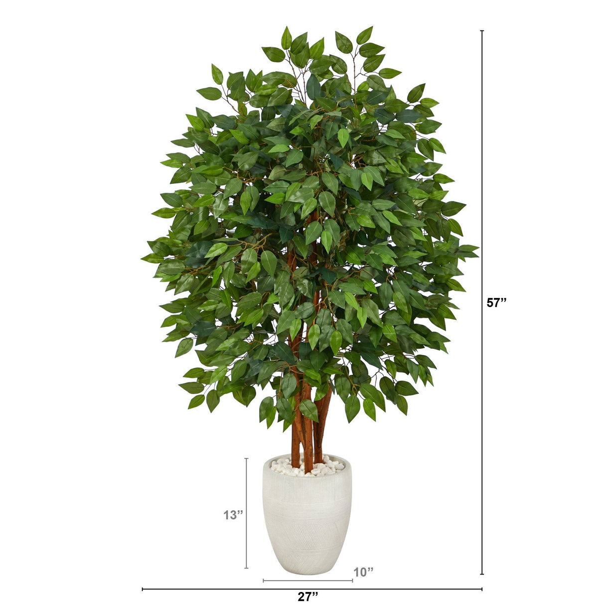 57” Super Deluxe Artificial Ficus Tree in White Planter by Nearly Natural