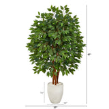 57” Super Deluxe Artificial Ficus Tree in White Planter by Nearly Natural