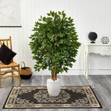 57” Super Deluxe Artificial Ficus Tree in White Planter by Nearly Natural