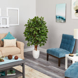 57” Super Deluxe Artificial Ficus Tree in White Planter by Nearly Natural