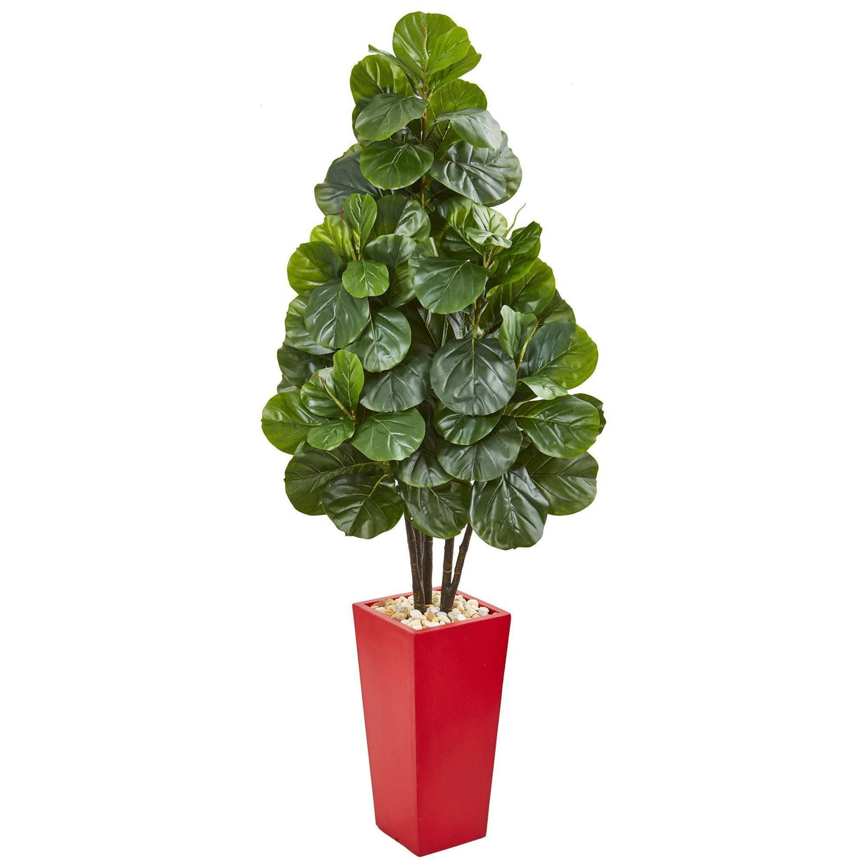 58” Fiddle Leaf Fig Artificial Tree in Red Tower Planter by Nearly Natural