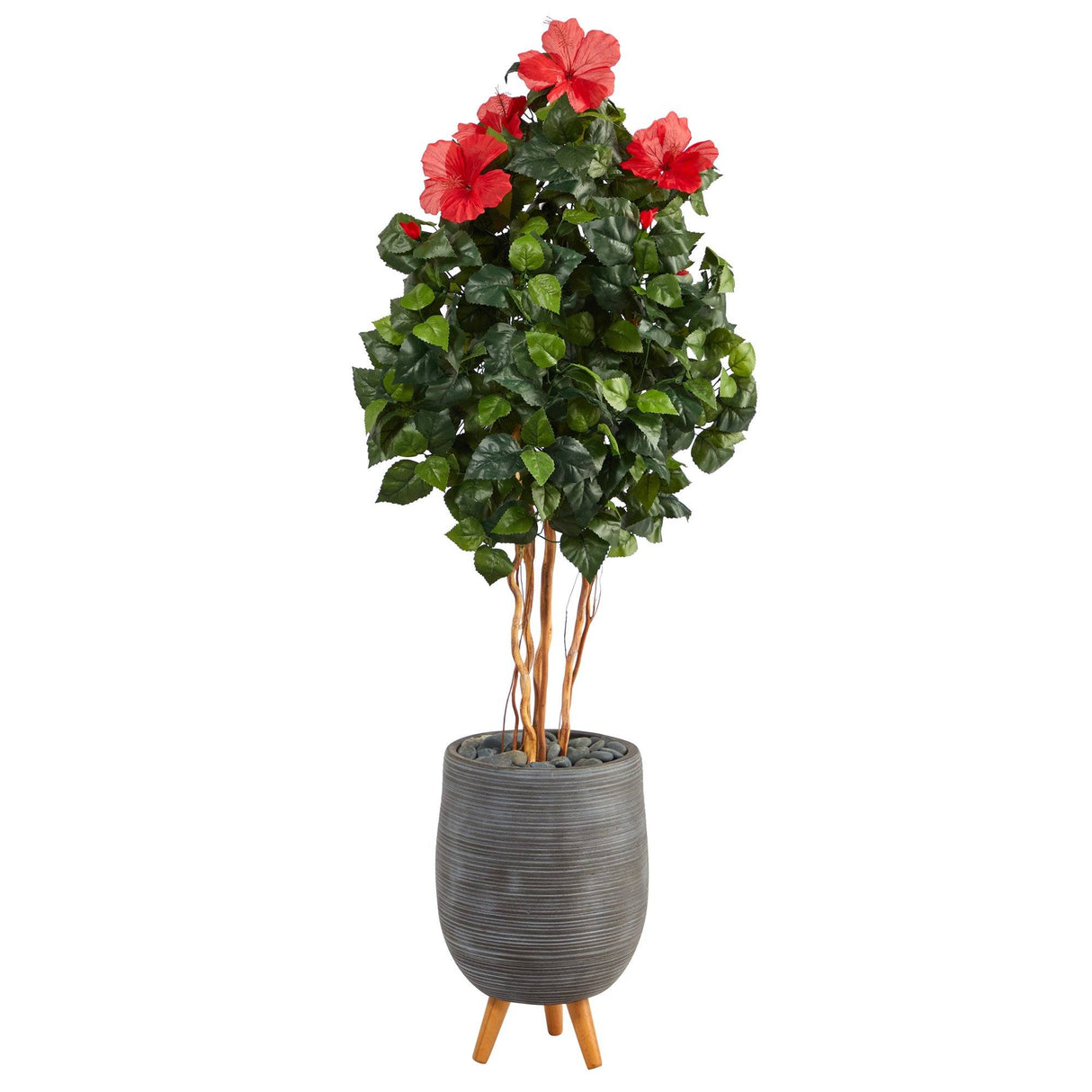 58” Hibiscus Artificial Tree in Gray Planter with Stand by Nearly Natural