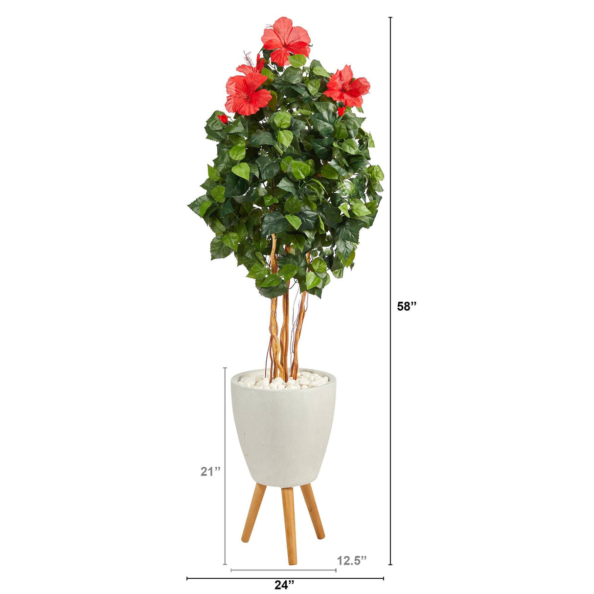 58” Hibiscus Artificial Tree in White Planter with Stand by Nearly Natural