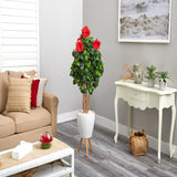 58” Hibiscus Artificial Tree in White Planter with Stand by Nearly Natural