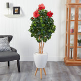 58” Hibiscus Artificial Tree in White Planter with Stand by Nearly Natural