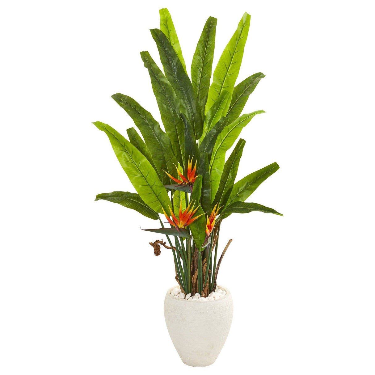 59” Bird of Paradise Artificial Plant in White Planter by Nearly Natural