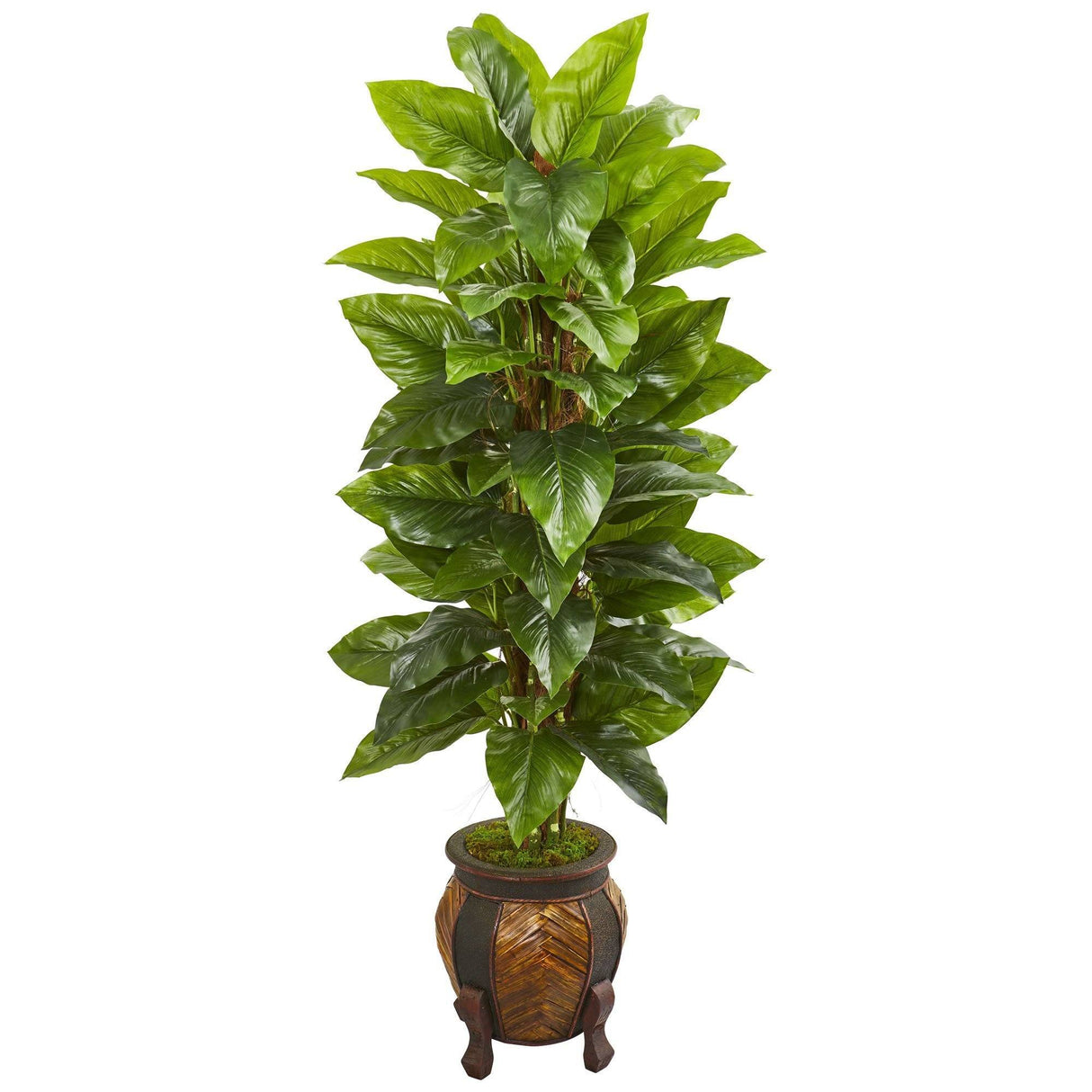 59” Large Leaf Philodendron Artificial Plant in Decorative Planter (Real Touch) by Nearly Natural