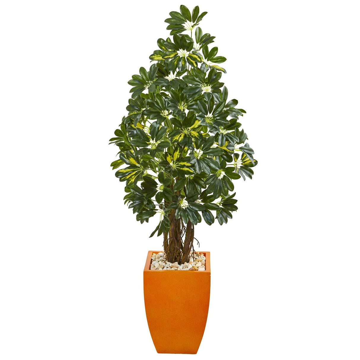 59” Schefflera Artificial Tree in Orange Planter by Nearly Natural