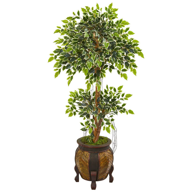 59” Variegated Ficus Artificial Tree in Decorative Planter by Nearly Natural
