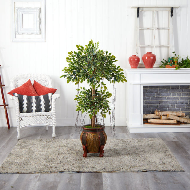 59” Variegated Ficus Artificial Tree in Decorative Planter by Nearly Natural
