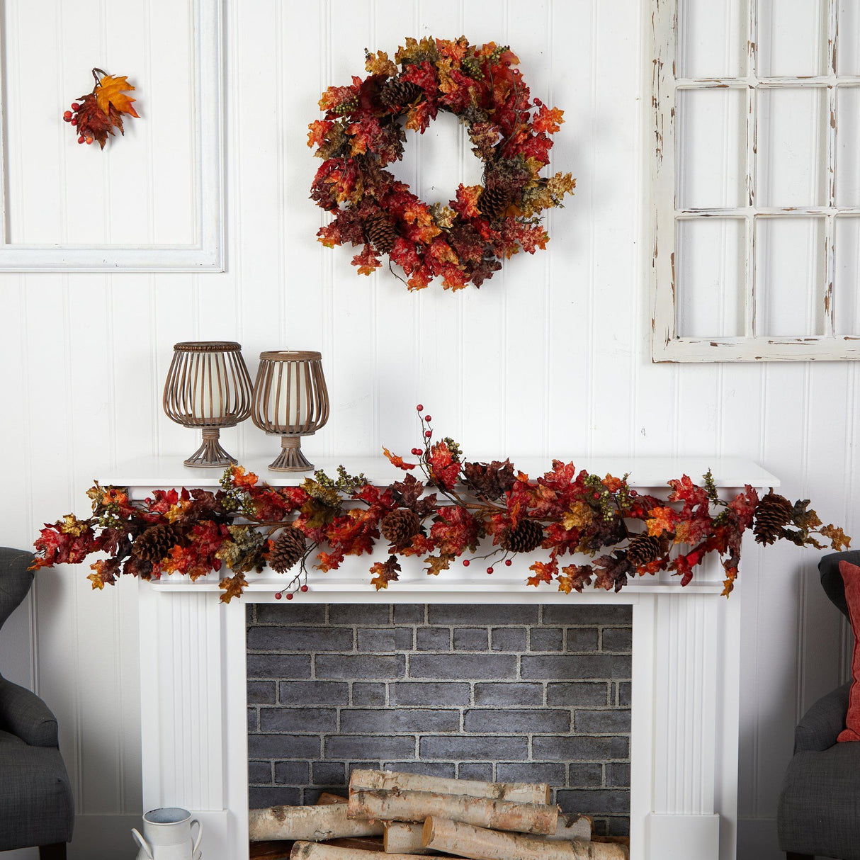 6’ Autumn Maple Leaves, Berry and Pinecones Fall Artificial Garland by Nearly Natural