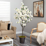 6’ Cherry Blossom Artificial Tree in Decorative Metal Pail with Rope by Nearly Natural