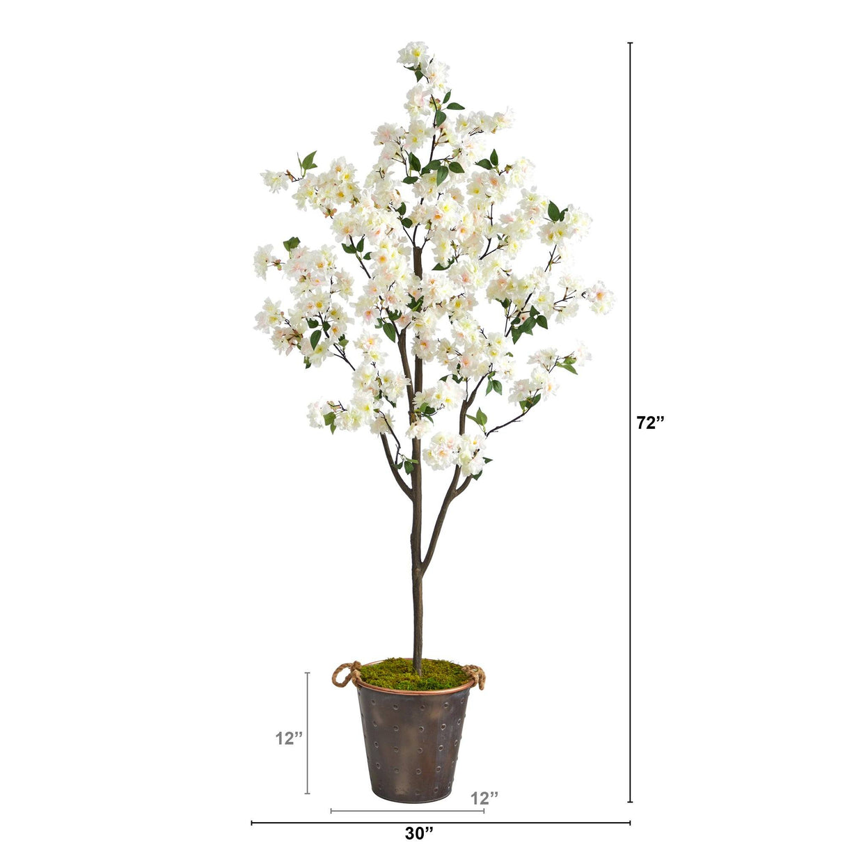 6’ Cherry Blossom Artificial Tree in Decorative Metal Pail with Rope by Nearly Natural