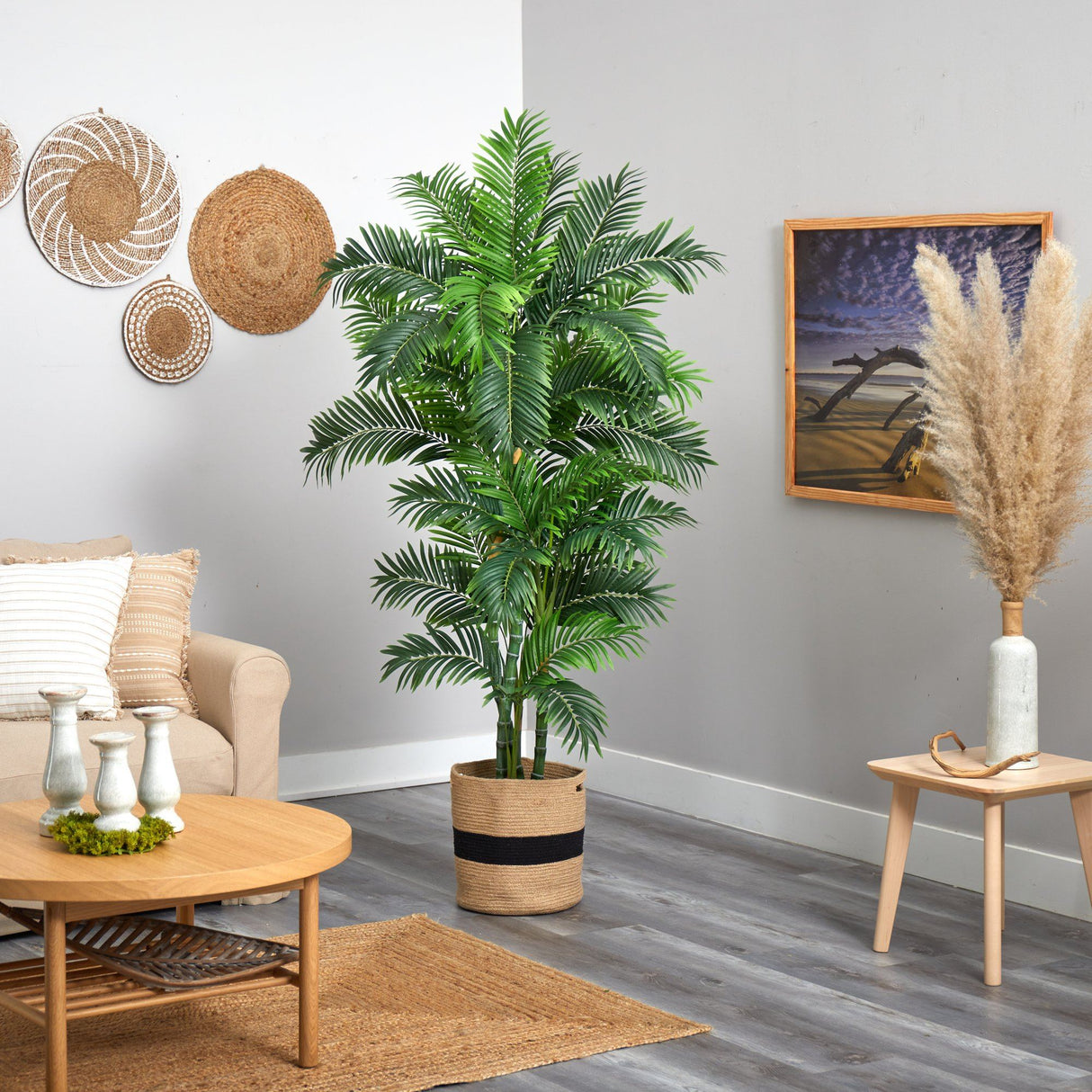 6’ Curvy Parlor Artificial Palm Tree in Handmade Natural Cotton Planter by Nearly Natural