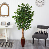 6' Ficus Tree w/Bamboo Planter by Nearly Natural