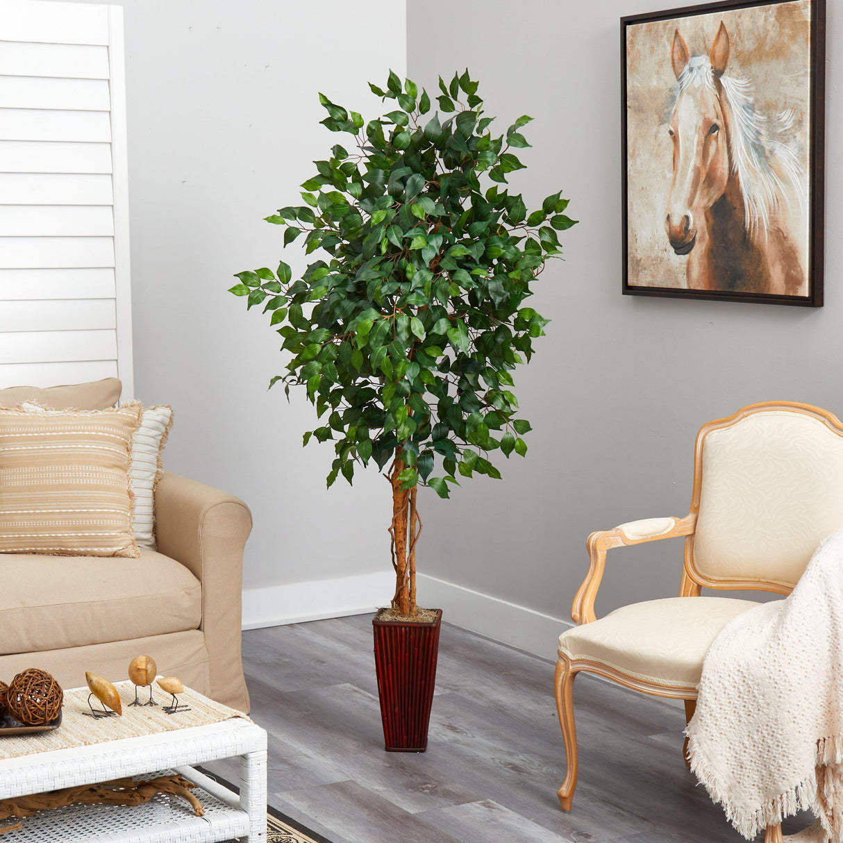 6' Ficus Tree w/Bamboo Planter by Nearly Natural