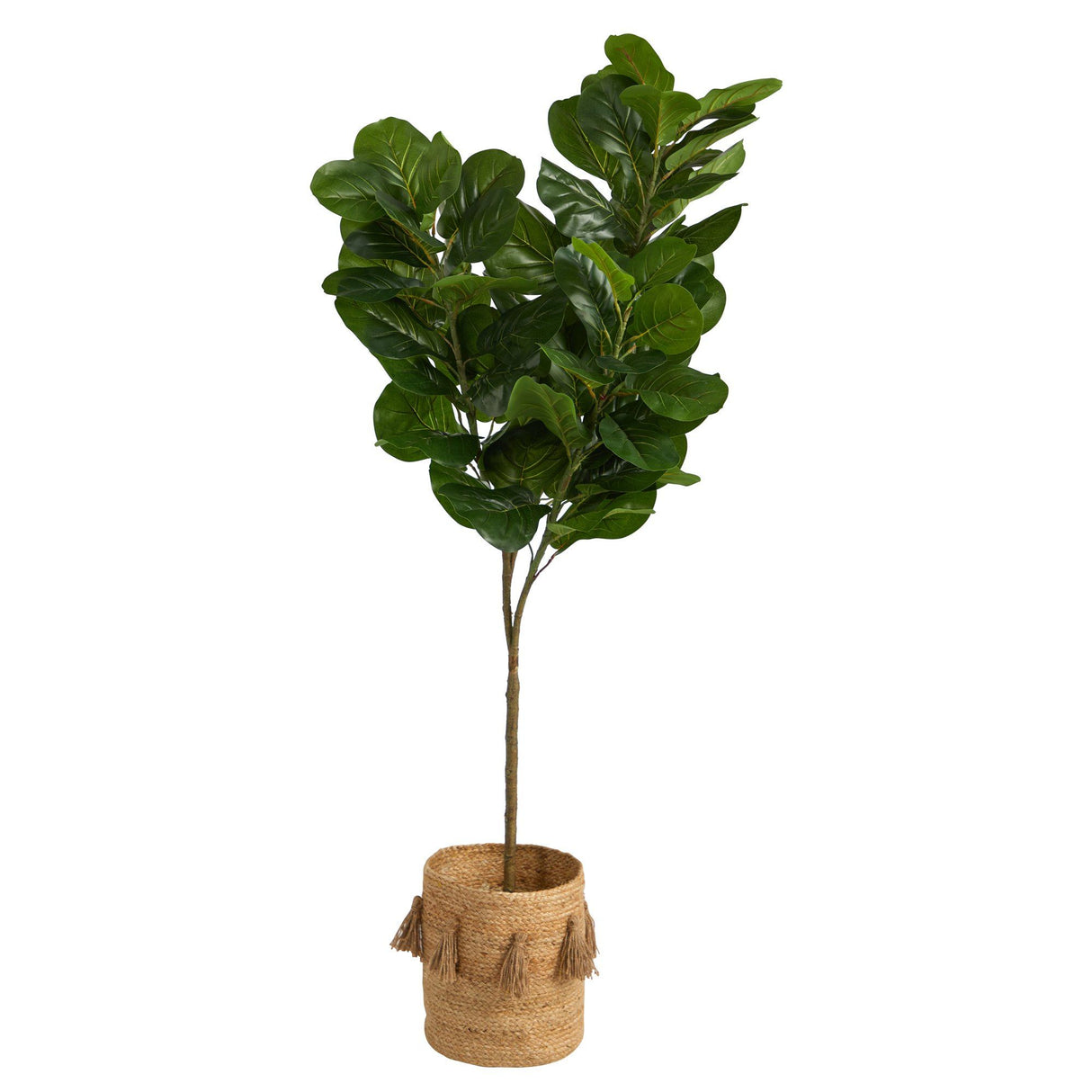 6’ Fiddle Leaf Fig Artificial Tree in Handmade Natural Jute Planter with Tassels by Nearly Natural