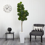 6’ Fiddle leaf Fig Artificial Tree in Tall White Planter by Nearly Natural