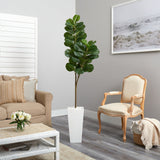 6’ Fiddle leaf Fig Artificial Tree in Tall White Planter by Nearly Natural