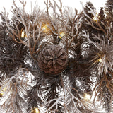 6' Flocked Artificial Christmas Garland with 50 White Warm LED Lights and Pine Cones by Nearly Natural