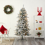 6’ Flocked Livingston Fir Artificial Christmas Tree with Pine Cones and 300 Clear Warm LED Lights by Nearly Natural