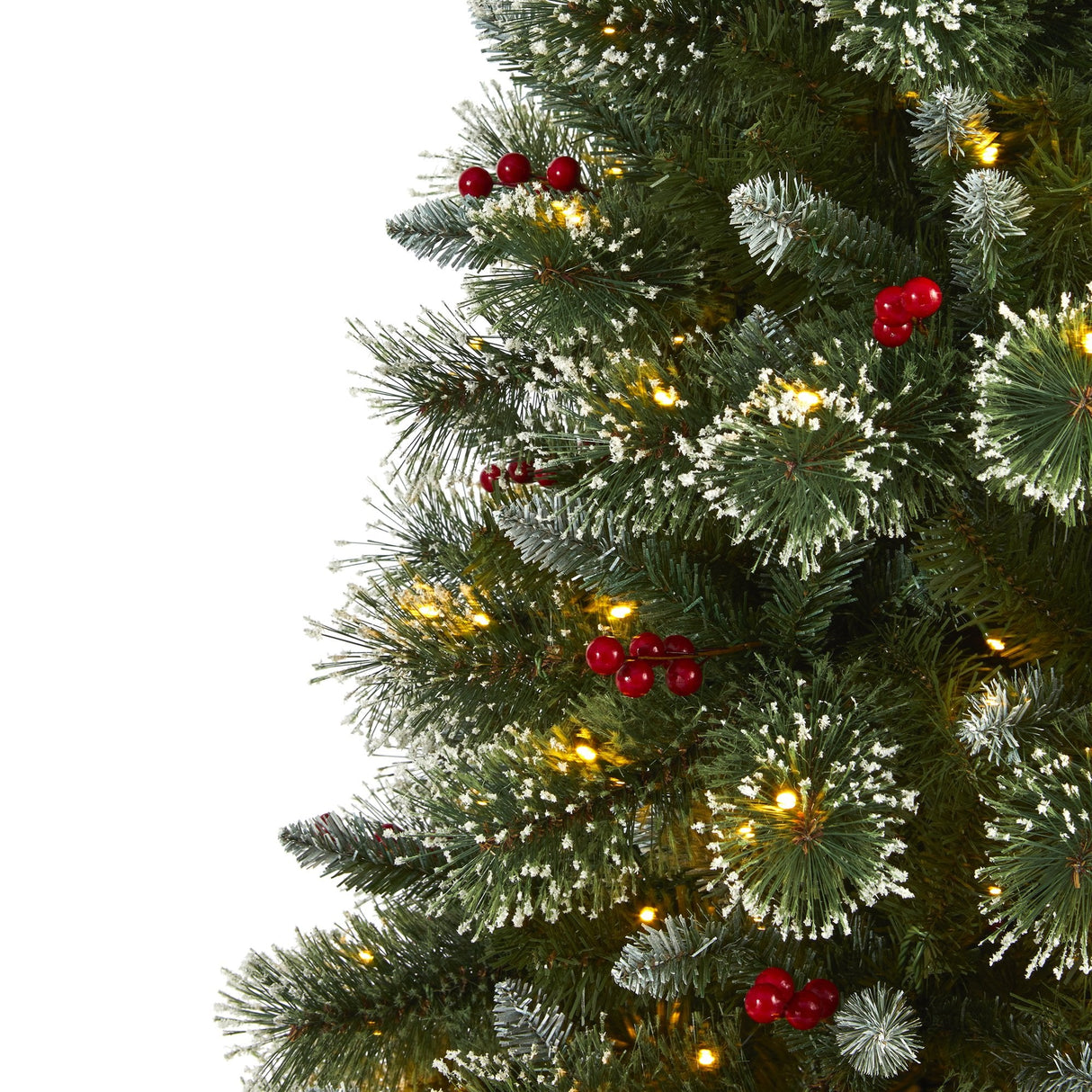 6’ Frosted Swiss Pine Artificial Christmas Tree with 300 Clear LED Lights and Berries by Nearly Natural