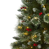 6’ Frosted Swiss Pine Artificial Christmas Tree with 300 Clear LED Lights and Berries by Nearly Natural