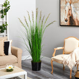 6’ Grass Artificial Plant in Black Tin Planter with Faux Moss by Nearly Natural