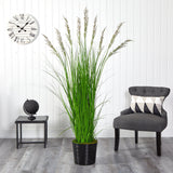 6’ Grass Artificial Plant in Black Tin Planter with Faux Moss by Nearly Natural