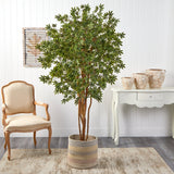 6’ Japanese Maple Artificial Tree in Handmade Natural Cotton Multicolored Woven Planter by Nearly Natural