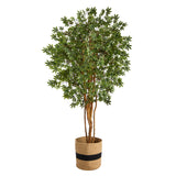 6’ Japanese Maple Artificial Tree in Handmade Natural Cotton Planter by Nearly Natural